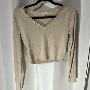 Tan lace long sleeve crop top